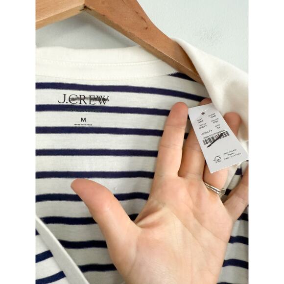 J.Crew | NWT Vintage jersey johnny-collar shirt in stripe Ivory Eve | Sz M - Picture 6 of 10
